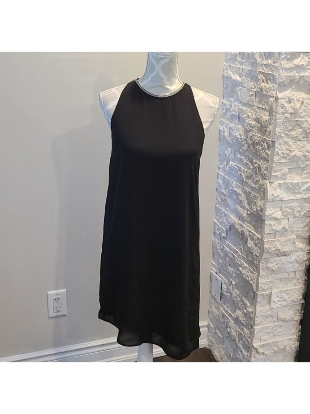 H&M black 2 layer semi sheer dress w/ silver trim